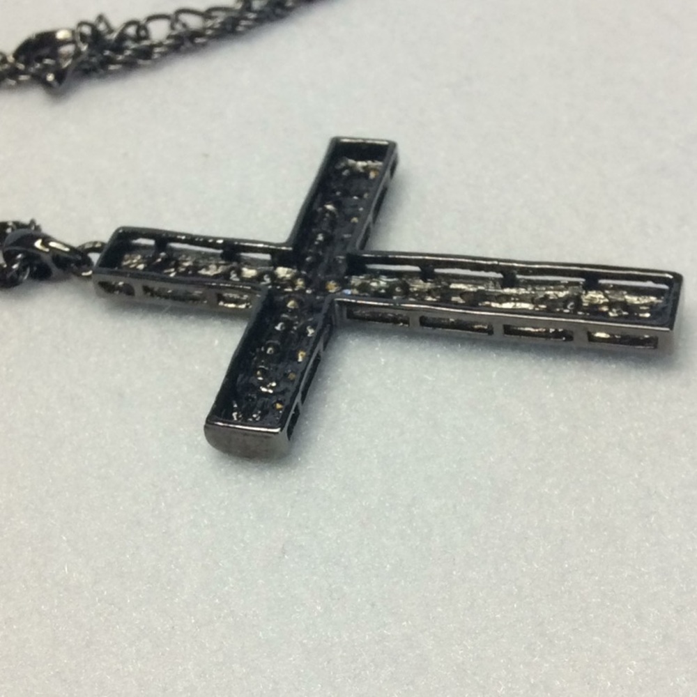 FINAL SALE PRICE Large Blue Rhinestone Cross Necklace - Adjustable - Picture 2 of 4
